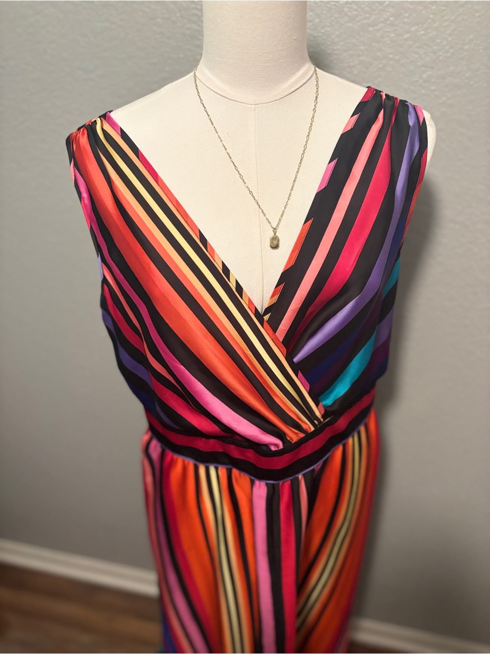 Worthington Multi-Color Striped Sleeveless Wrap Maxi Dress